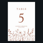 Terracotta Rustic Floral Fall Wildflower Wedding<br><div class="desc">Add style to your reception tables with these terracotta floral table number cards. Featuring rustic wildflower artwork and elegant typography,  they’re perfect for autumn weddings. Easily customize the numbers to suit your seating arrangement.</div>
