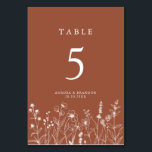 Terracotta Rustic Floral Fall Wildflower Wedding<br><div class="desc">Add style to your reception tables with these terracotta floral table number cards. Featuring rustic wildflower artwork and elegant typography,  they’re perfect for autumn weddings. Easily customize the numbers to suit your seating arrangement.</div>