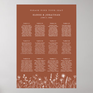 Terracotta Rustic Floral Wedding Chart Poster