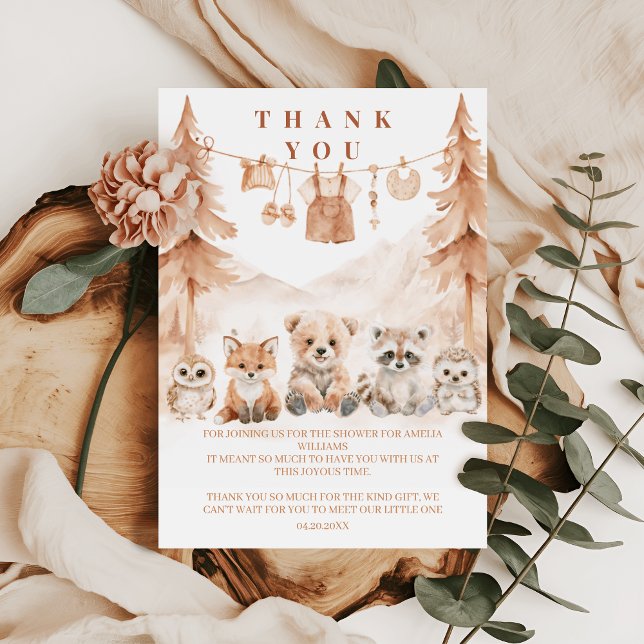 Terracotta Rustic Forest Baby Shower Dankeskarte (Von Creator hochgeladen)