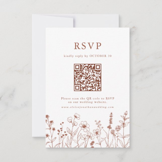 Terracotta Rustica Floral Fall Wildblume QR Code RSVP Karte (Vorderseite)