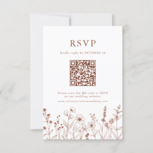 Terracotta Rustica Floral Fall Wildblume QR Code RSVP Karte