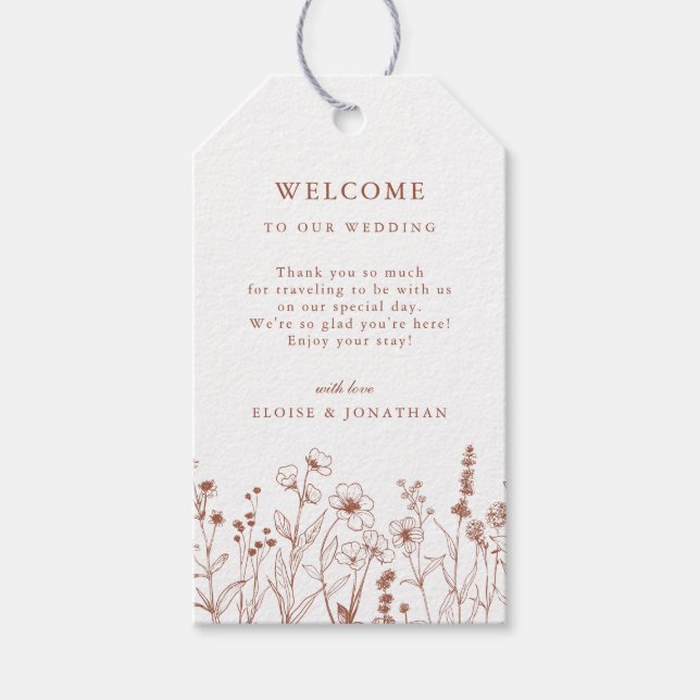 Terracotta Rustikale Herbsthochzeit Wildblume Geschenkanhänger (Vorderseite)