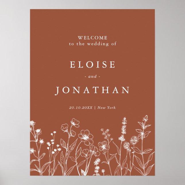 Terracotta Rustikale Herbsthochzeit Wildblume Poster (Vorne)