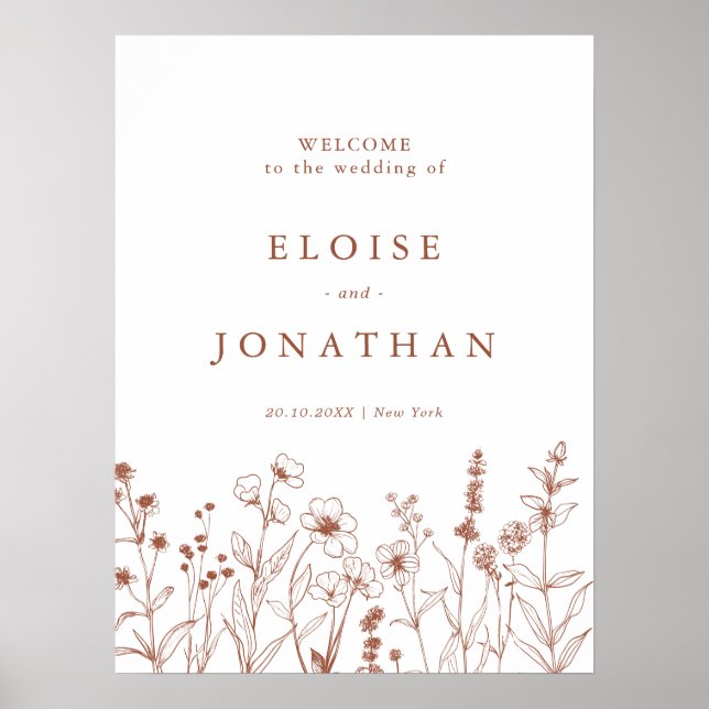 Terracotta Rustikale Herbsthochzeit Wildblume Poster (Vorne)