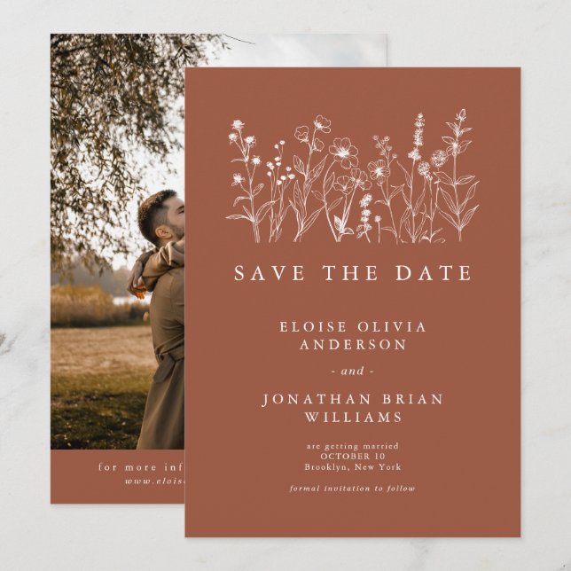 Terracotta Rustikale Wildblume Foto Save The Date (Vorne/Hinten)