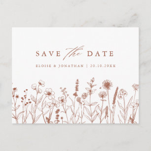 Terracotta Rustikale Wildblume Save the Date Postkarte