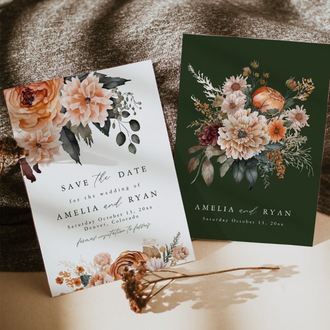 Terracotta Sage Boho Floral Save the Date Einladung (Von Creator hochgeladen)