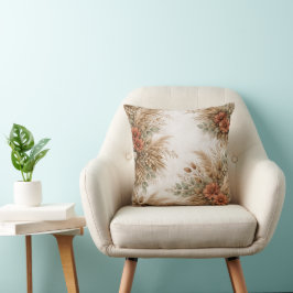 Terracotta Sage Boho Pampas Floral Frame Kissen