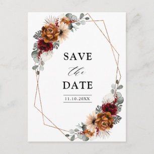 Terracotta Sage Burgund Bloral Geometric Wedding Postkarte