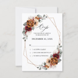 Terracotta Sage Burgund Bloral Geometric Wedding RSVP Karte