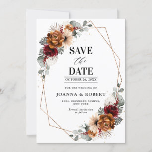 Terracotta Sage Burgund Bloral Geometric Wedding Save The Date