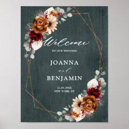 Terracotta Sage Burgundy Geometric Wedding Willkom Poster