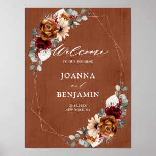 Terracotta Sage Burgundy Geometric Wedding Willkom Poster