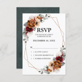 Terracotta Sage Burgundy Greenery Geometric Weddin RSVP Karte