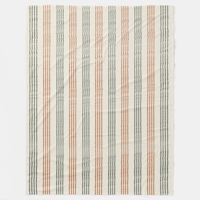 Terracotta Sage Modern Minimalistischer Streifen B Fleecedecke (Vorderseite)