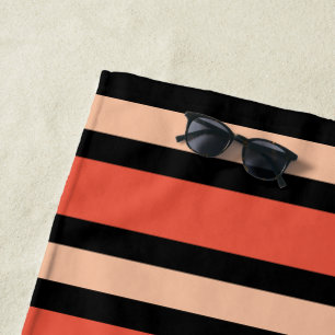 Terracotta Salmon und Black Strip Cabana Stil Strandtuch