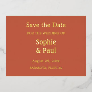 Terracotta Save the Date Foil Einladung Postkarte