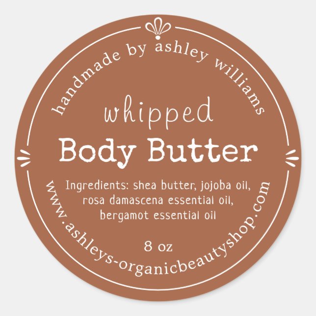 TerraCotta Schrift Handgefertigtes Körperbutter Et Runder Aufkleber (Vorderseite)
