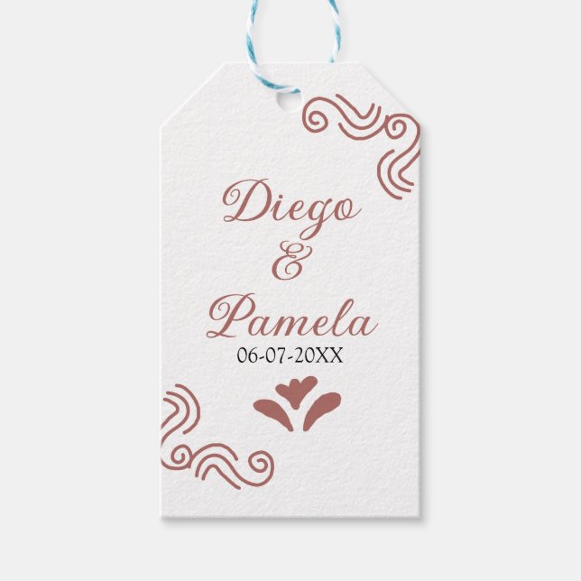 Terracotta schwarz rustikale spanisch Hochzeitspaa Geschenkanhänger (Vorderseite)