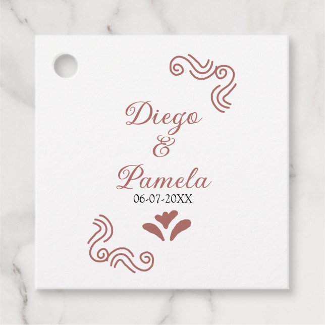 Terracotta schwarz rustikale spanisch Hochzeitspaa Geschenkanhänger (Vorderseite)