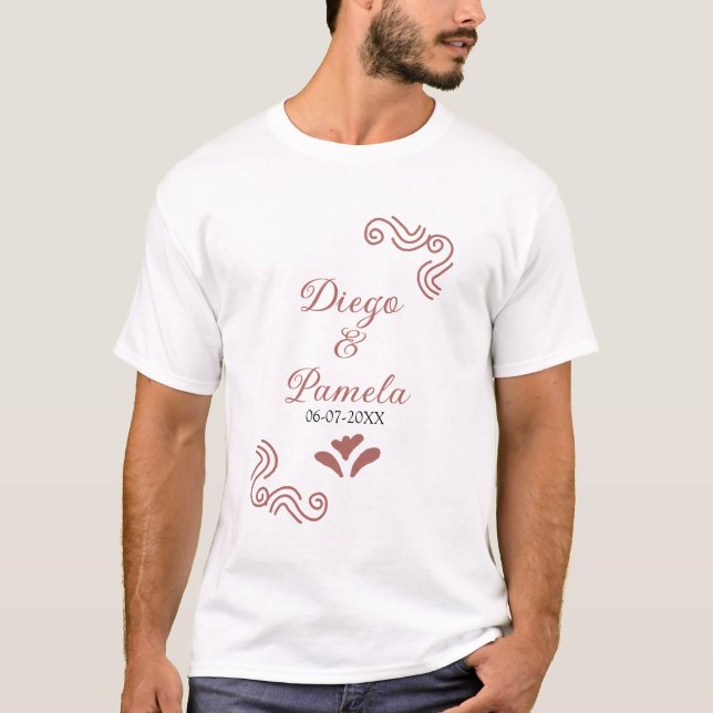 Terracotta schwarz rustikale spanisch Hochzeitspaa T-Shirt (Vorderseite)