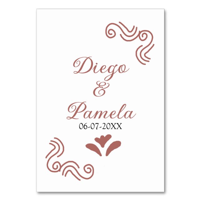 Terracotta schwarz rustikale spanisch Hochzeitspaa Tischnummer (Vorderseite)