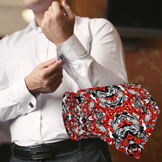 TERRACOTTA SCHWARZ-WEISS ITALIENISCHE BAROKEN DRUC KRAWATTE (Von Creator hochgeladen)