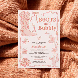 Terracotta scribbles boots bubbly Brautparty Einladung