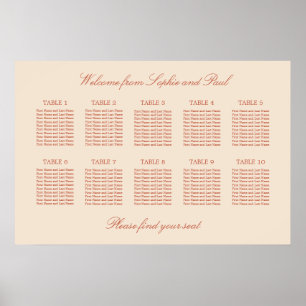 Terracotta Script 10 Table Seating Chart Poster
