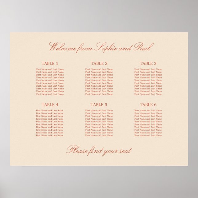 Terracotta Script 6 Table Wedding Poster (Vorne)