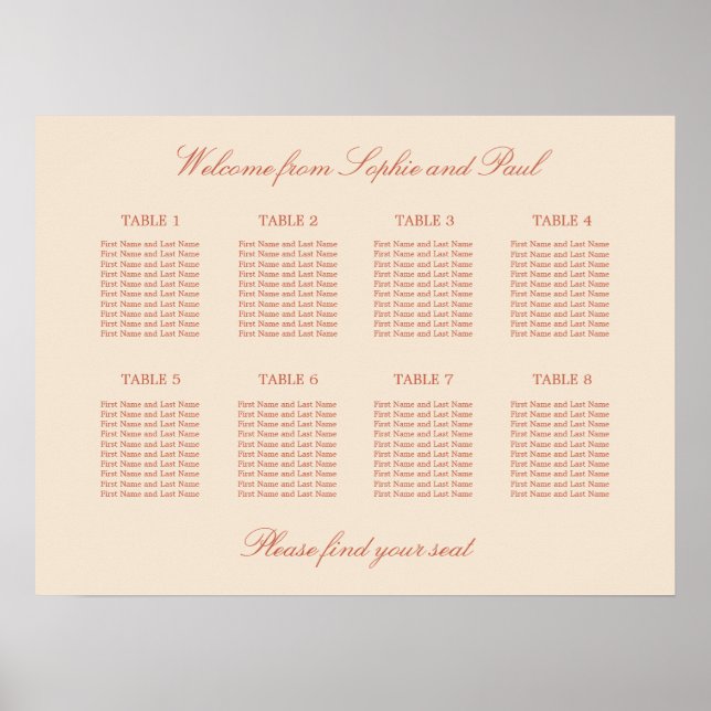 Terracotta Script 8 Table Wedding Poster (Vorne)