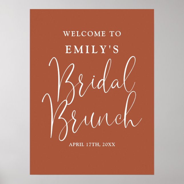 Terracotta Script Bridal Brunch Begrüßungszeichen Poster (Vorne)