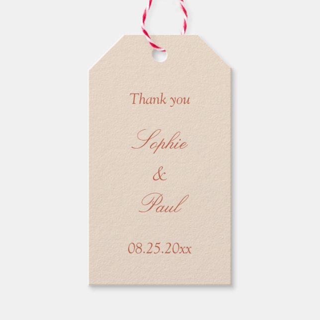 Terracotta Script-Gastgeschenk Hochzeit Geschenkanhänger (Vorderseite)