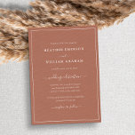 Terracotta Script Wedding Einladung<br><div class="desc">Terracotta Script Hochzeitseinladung. Machen Sie Ihre Hochzeitseinladung so unvergesslich wie Ihr besonderer Tag mit diesem schicken und stilvollen Design. Dieses moderne, nur in Text gehaltene, minimalistische Design mit klassischer traditioneller Touch besticht durch ein handgeschriebenes Kalligrafieschrift mit einem klassischen Rahmen aus Terrakotta/gebrannt Orange. In der Simple Elegant Terracotta Border Wedding Suite...</div>