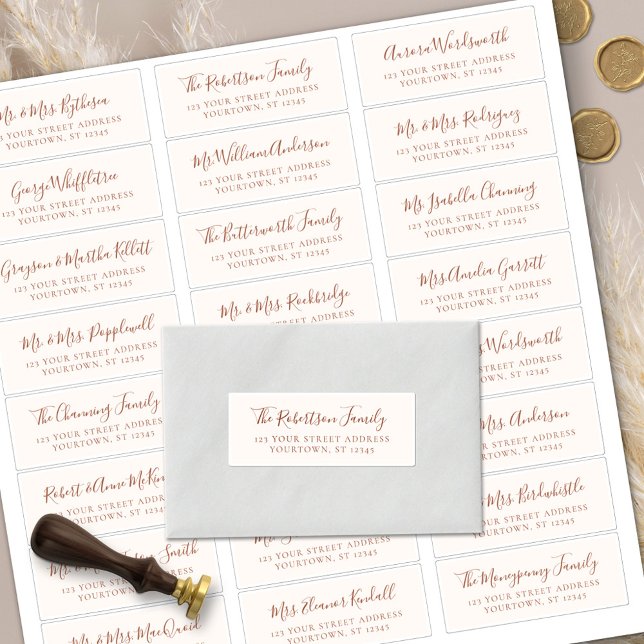 Terracotta Script Wedding Guest Address Labels (Von Creator hochgeladen)