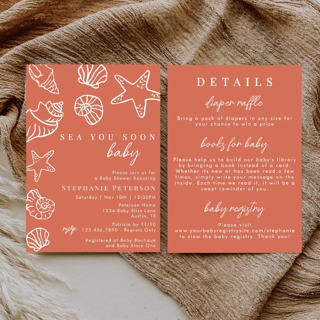 Terracotta Sea You Soon All In One Baby Shower Einladung (Von Creator hochgeladen)