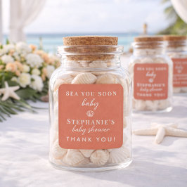 Terracotta Sea You Soon Thank You Baby Shower Quadratischer Aufkleber