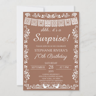 Terracotta Shhh It's a Surprise 70th Birthday Einladung