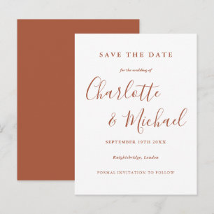 Terracotta-Signatur-Script-Hochzeit-Save-the-Date- Postkarte