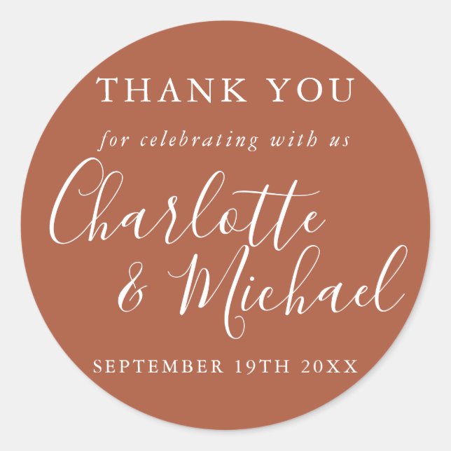 Terracotta Signature Gastgeschenk Hochzeit Vielen  Runder Aufkleber (Vorderseite)