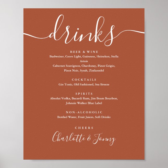 Terracotta Signature Script Drinks Menü Signatur Poster (Vorne)