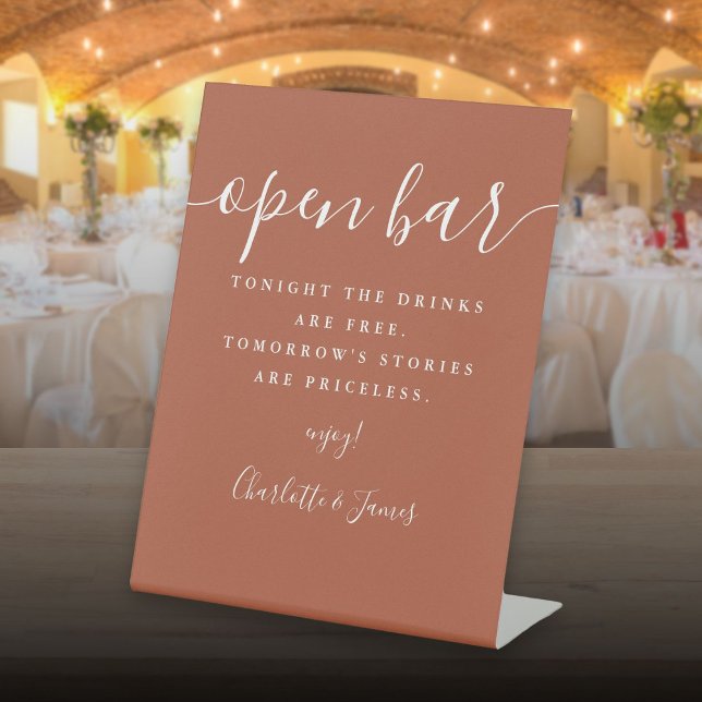 Terracotta Signature Script Open Bar Sockelschild (Terracotta Signature Script Open Bar Pedestal Sign)