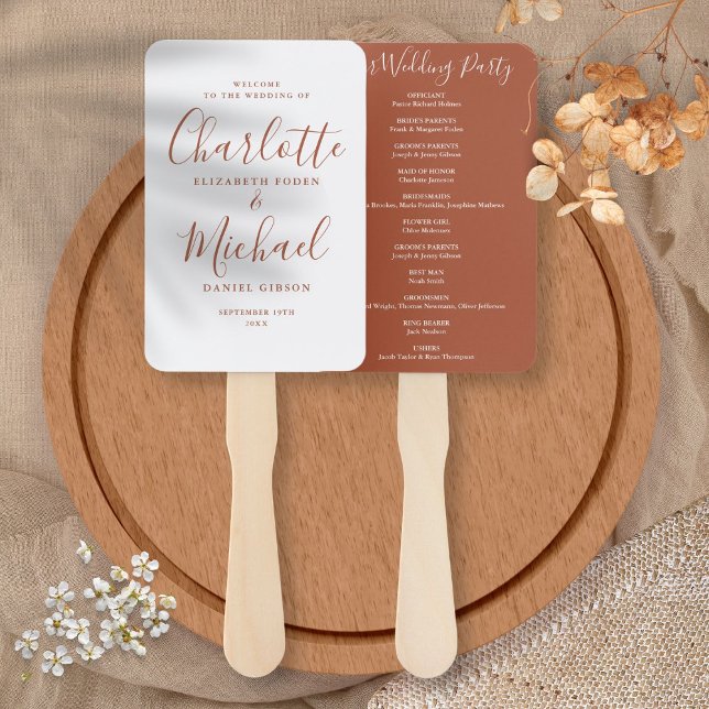 Terracotta Signature Script Wedding Programm Fächer (Terracotta Signature Script Wedding Program Hand Fan)