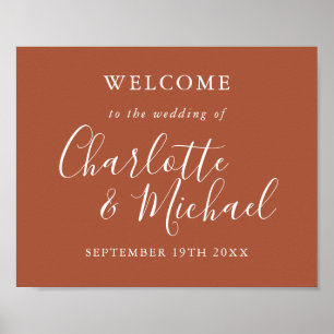 Terracotta Signature Script Wedding Willkommen Poster