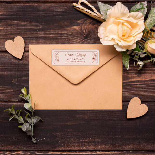 Terracotta Simple Boho Floral Rücksendeadresse (Von Creator hochgeladen)