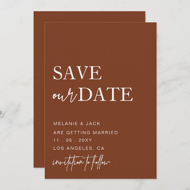 Terracotta Simple Calligraphy Save the Date (Vorne/Hinten)