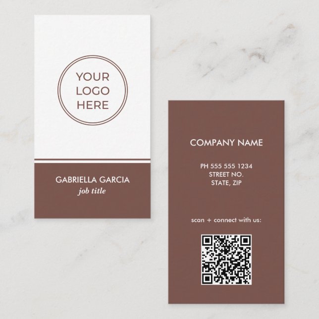 Terracotta Simple Logo QR Code Business Card Visitenkarte (Vorne/Hinten)