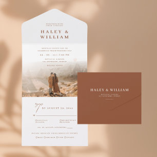 Terracotta Simple Minimalistisch Boho Foto Wedding All In One Einladung