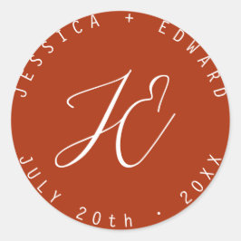 Terracotta Simple Monogram Modern Minimal Script Runder Aufkleber